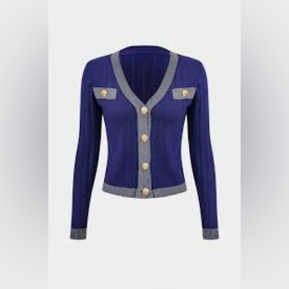 Gold and Blue Cardigan with Metallic Details